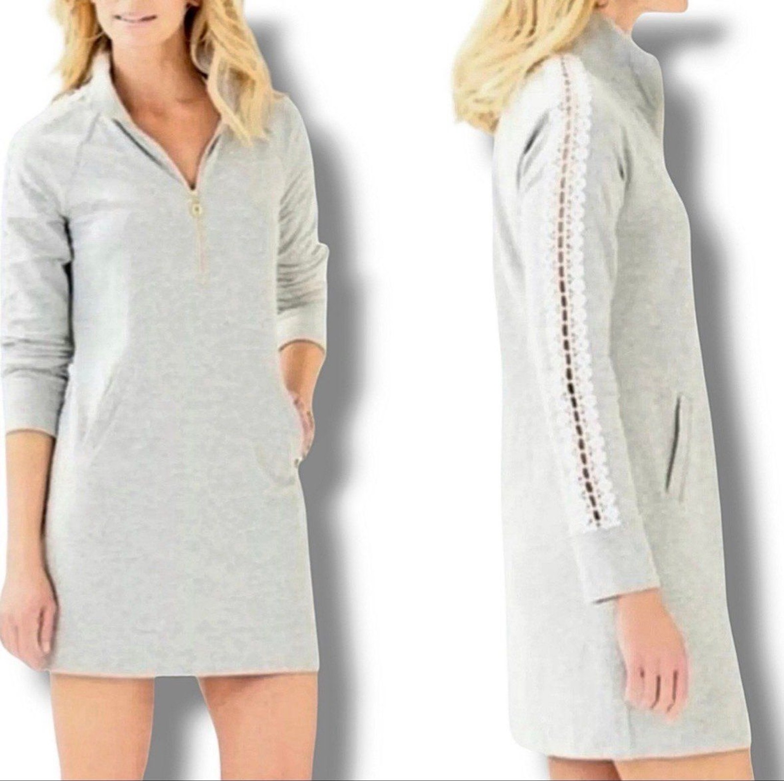 Lilly Pulitzer Popover Dress Heather Gray XS Lace beach preppy vacation resort
