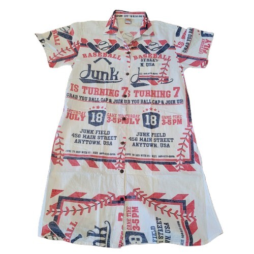 Flour Sack Dress Baseball Junk Vintage Look Feed Sack Garden Hippie Boho 1 Size