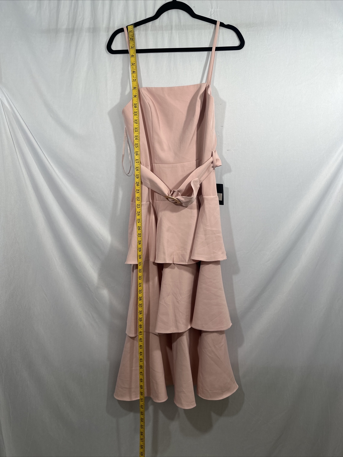 NWD IEENA Mac Duggal [ 8 ] Belted Tiered Ruffle Sleeveless Midi Dress Rose #Q692