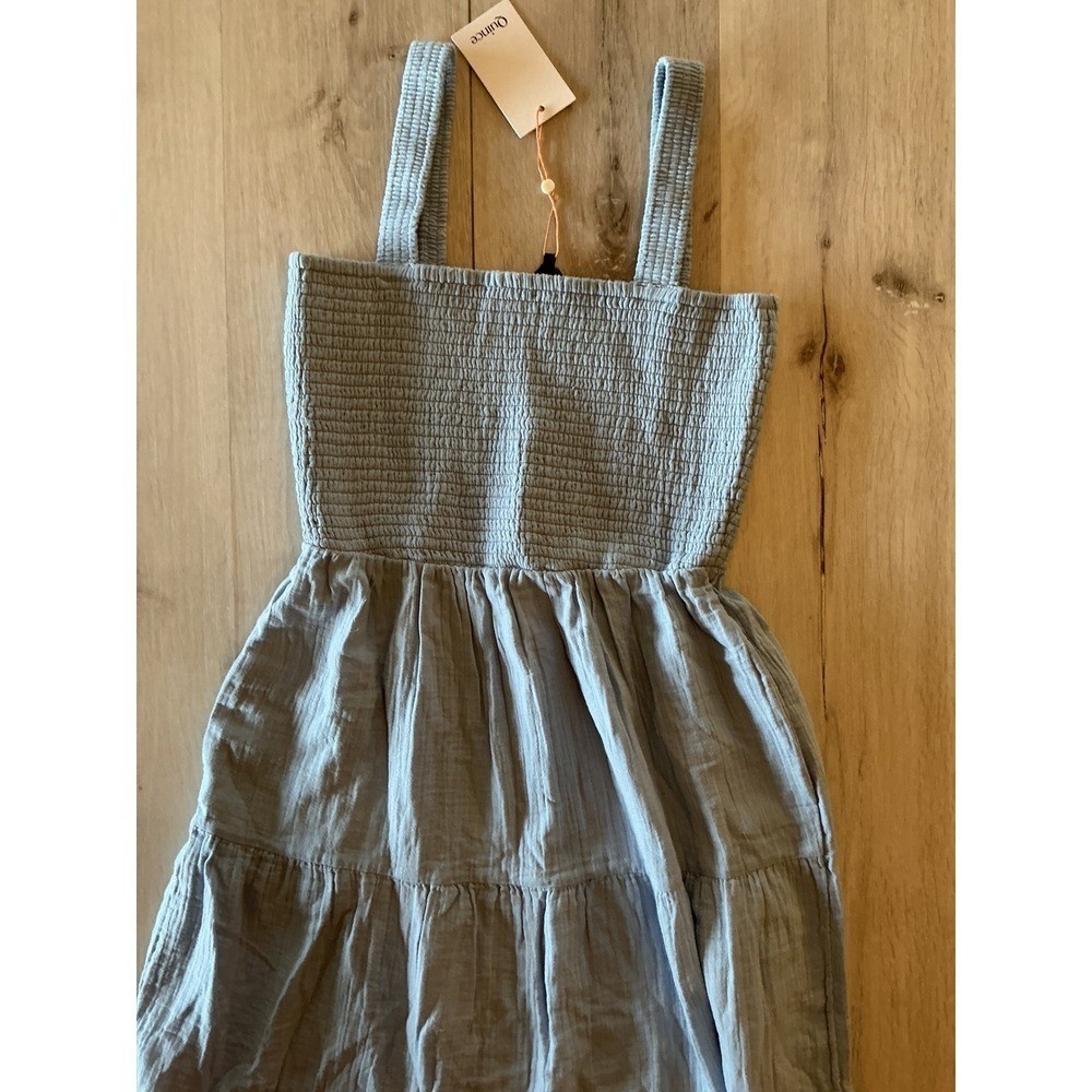 Quince 100% Organic Cotton Gauze Smocked Sleeveless Maxi Dress Ocean Breeze NWT