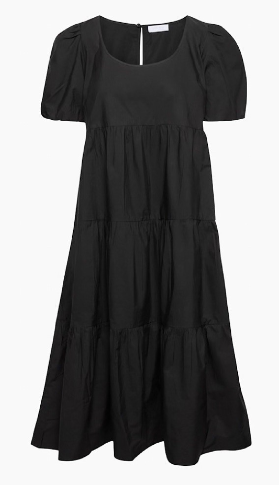 Little Moon Black Puff Sleeve Cenote Poplin Dress