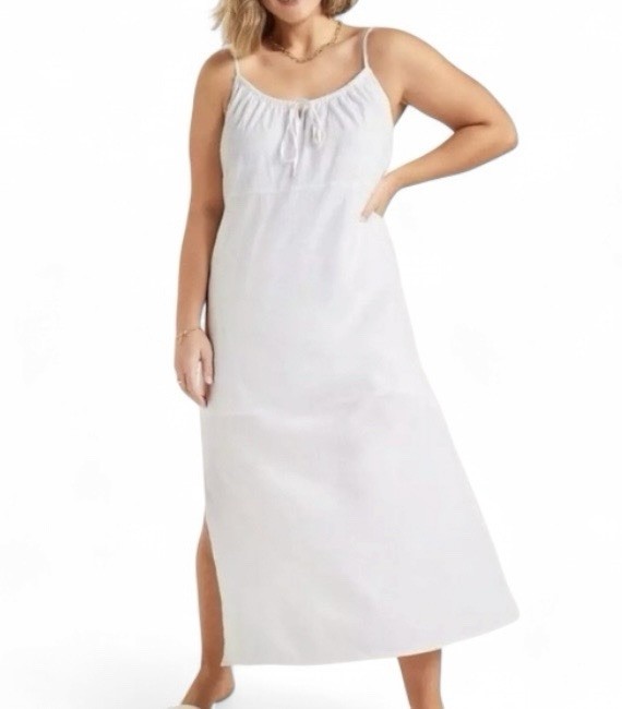 old navy white cami dress front tie side slit adjustable straps midi size l
