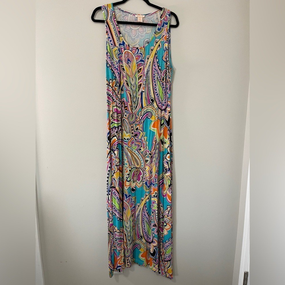 Klozlyne Maxi Dress Womens Medium Multicolored Paisley Bright Indie Funky Summer