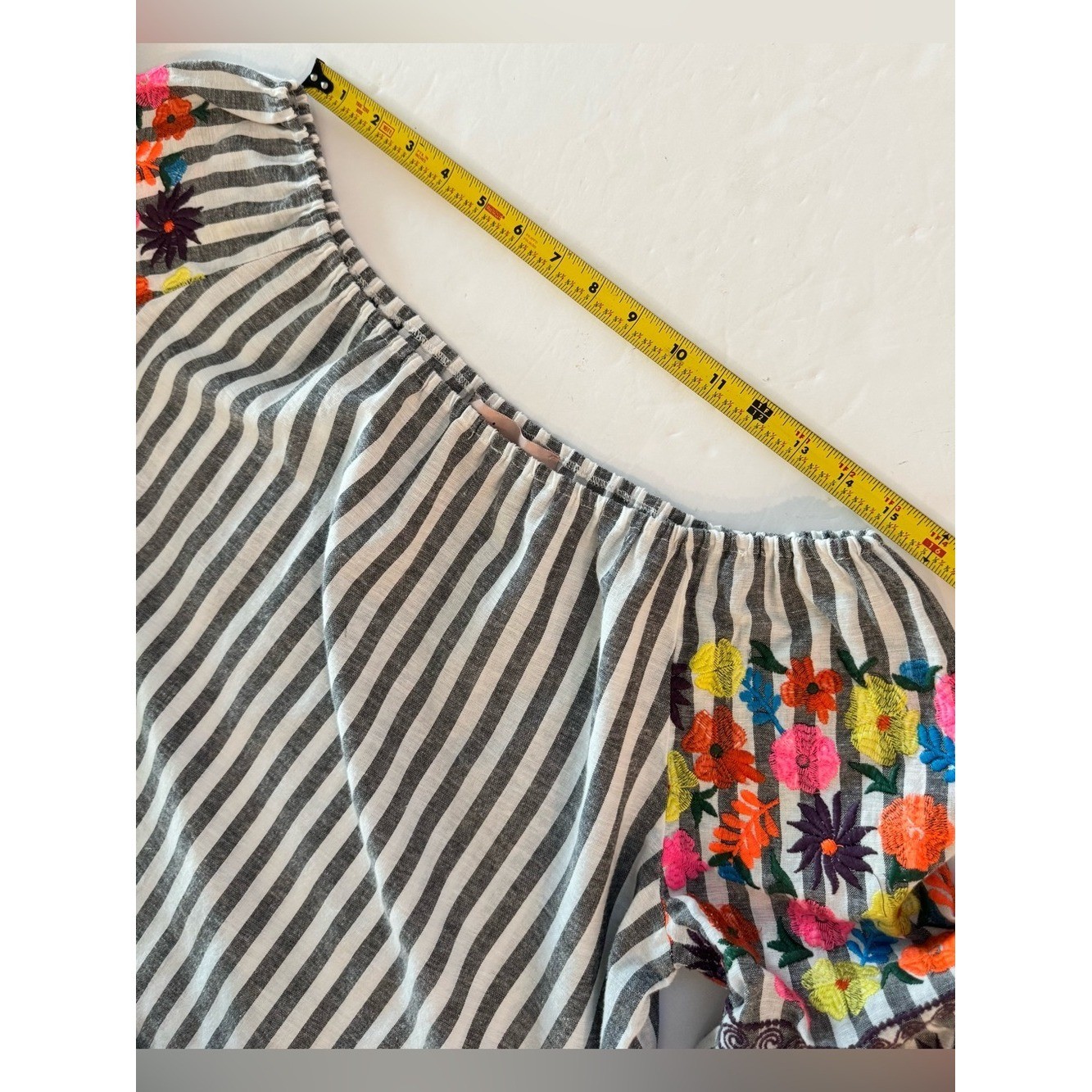 Philosophy Off-Shoulder Striped Tunic Mini Dress, Floral Embroidered Sleeves