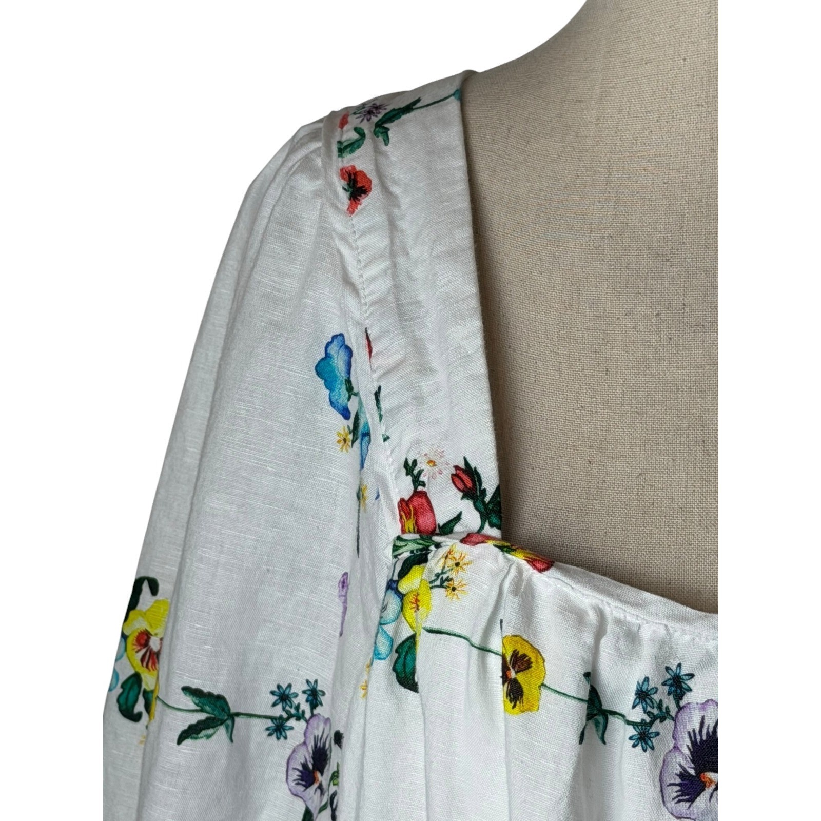 Sancia Arlette Dress Women Medium White Floral Linen Cotton Boho Cottagecore
