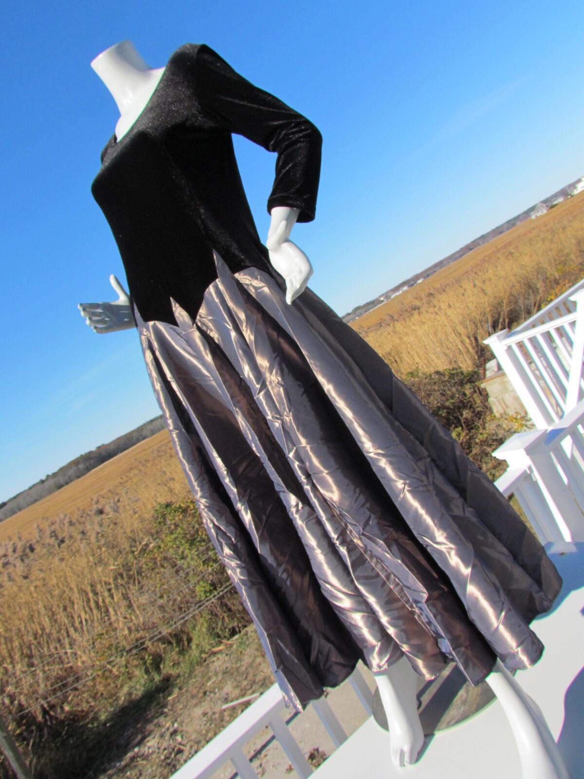 NEW M PYRAMID COLLECTION dress ball gown black velvet bronze champagne gorgeous