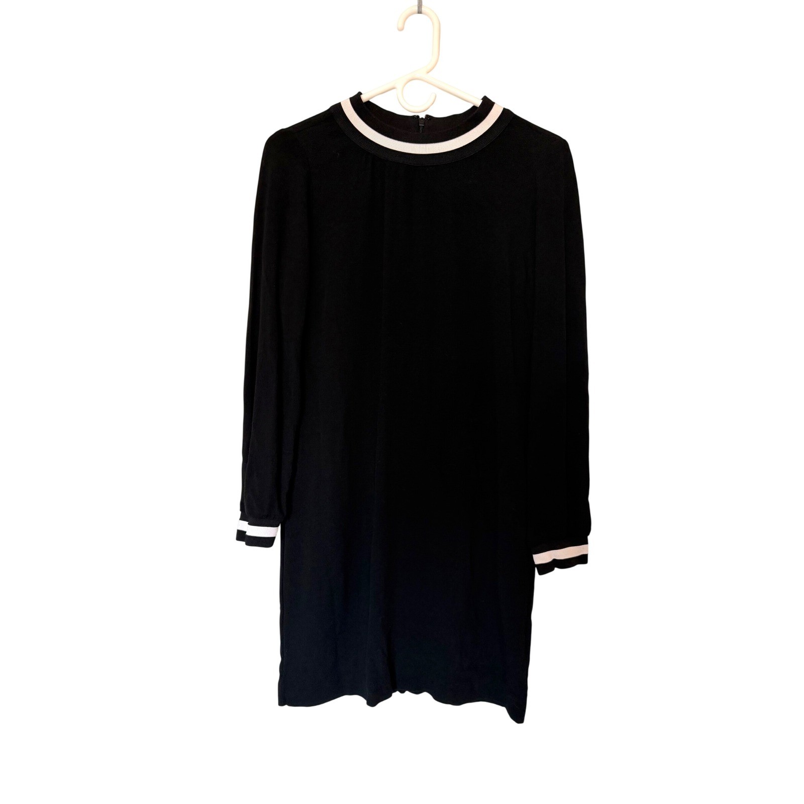 Michael Kors Dress Viscose Black White Striped Ribbed Trim Long Sleeve 4 Office