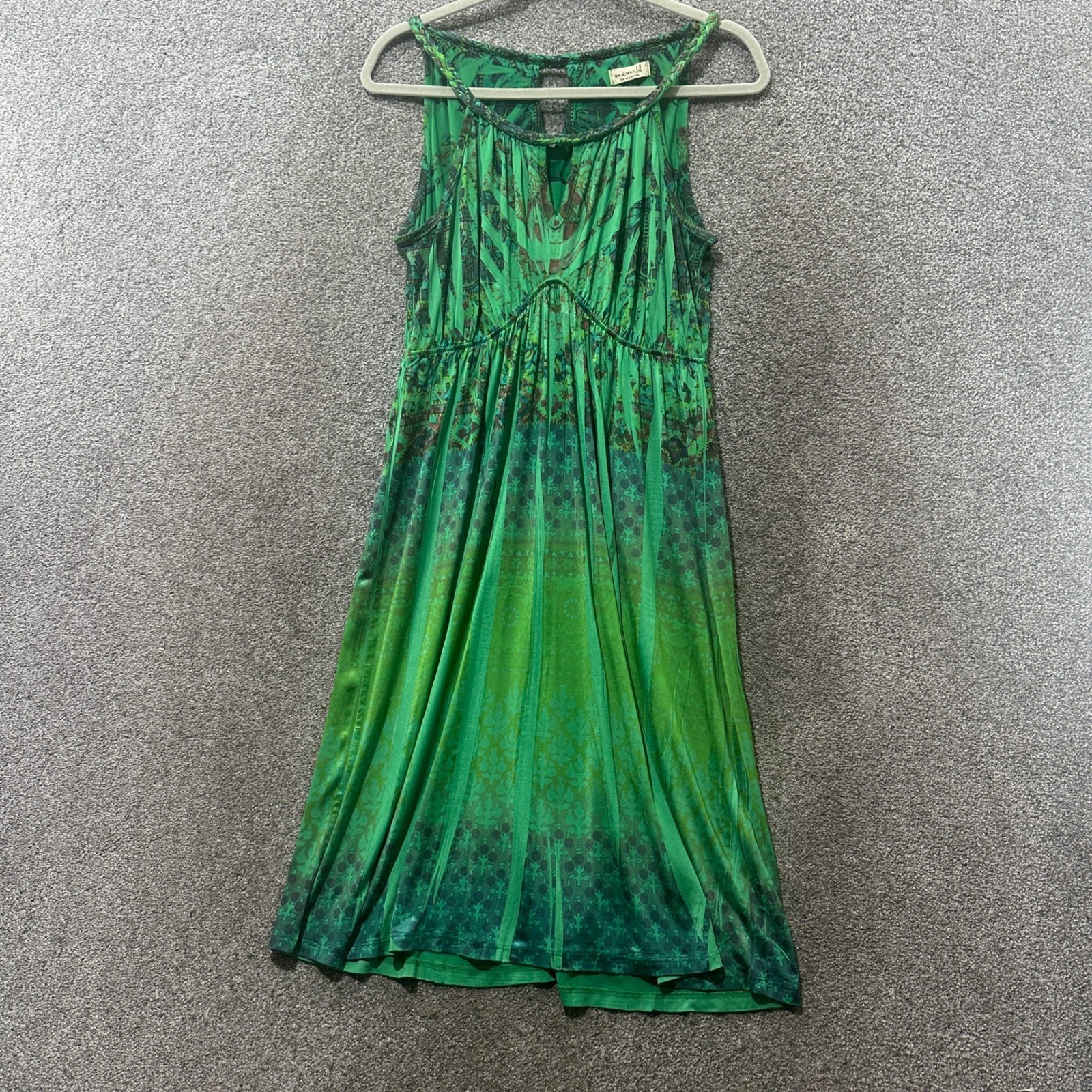 One World Maxi Dress Large Jewel Tone Green Boho Gypsy Festival Hippie Whimsy