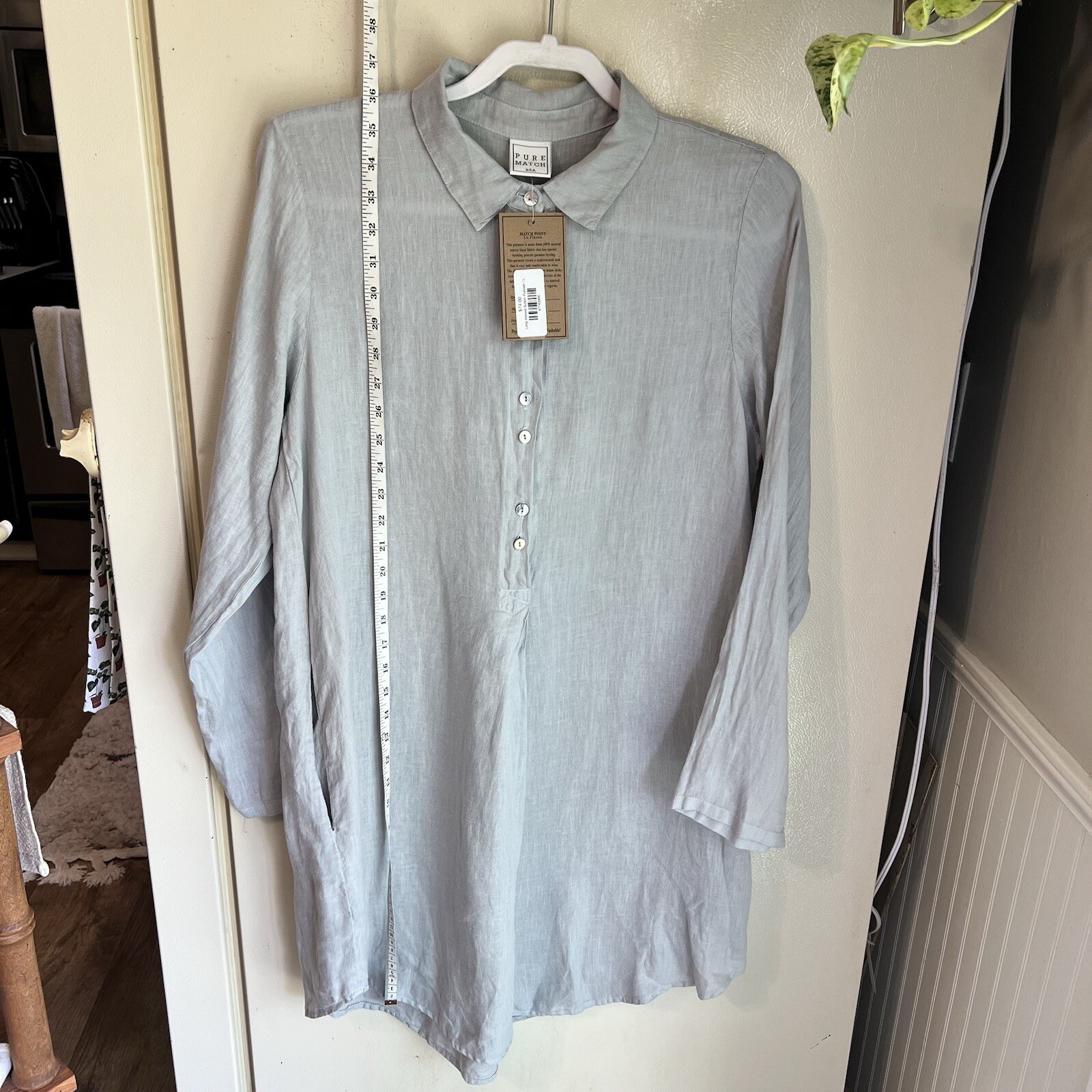 NWT Pure Match Long 1/2 Button Pullover Linen Dress Size Large Lagenlook Gray