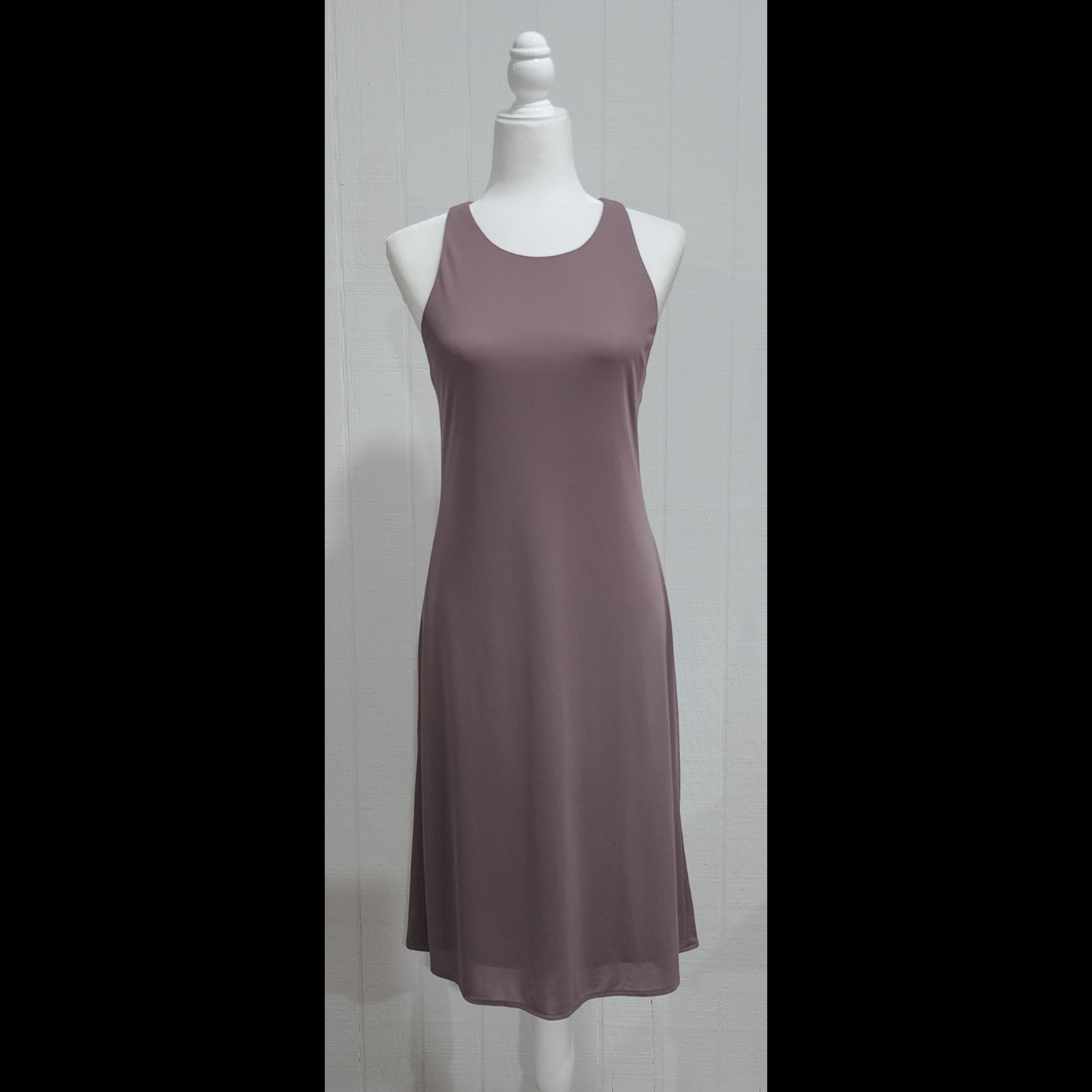 Laundry Shelli Segal Dress Size 12 Taupe Criss Cross Open Back Pullover Lined
