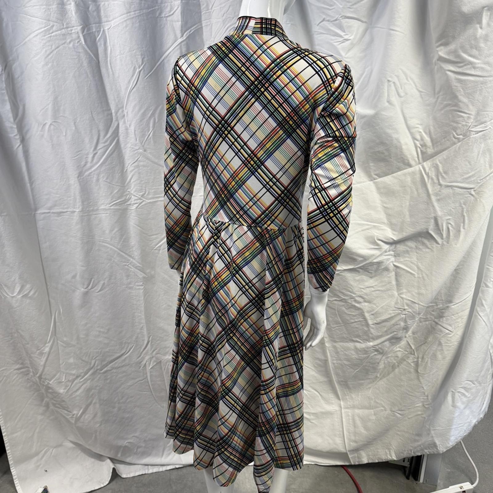Vintage 1960’s Vera Maxwell Speed Suit White Yellow Green Red Plaid Maxi Dress L