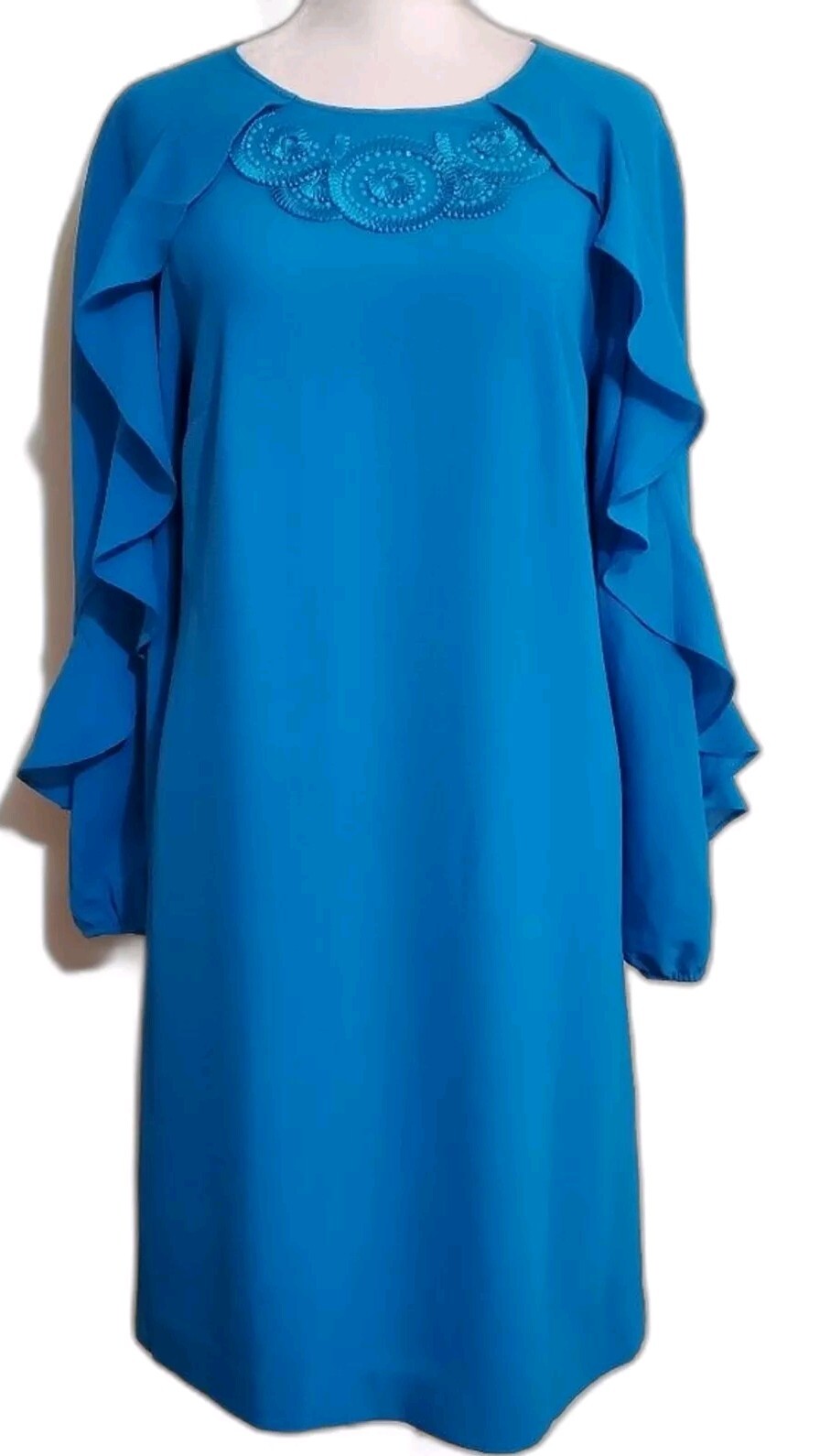 Lilly Pulitzer Leni Peacock blue embroidery beaded ruffle shift dress 4 NWT
