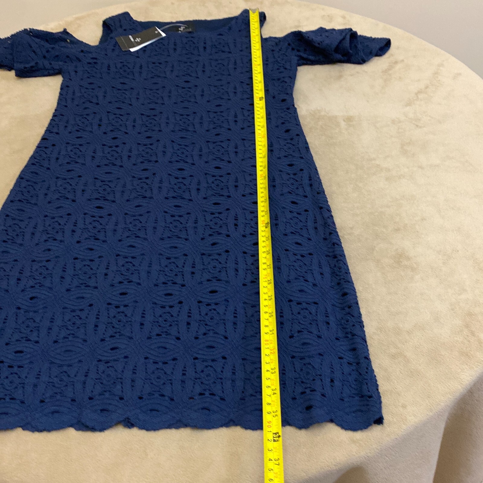NWT Ronni Nicole Womens Navy Blue Cold Shoulder Sleeve Shift Dress Size Small
