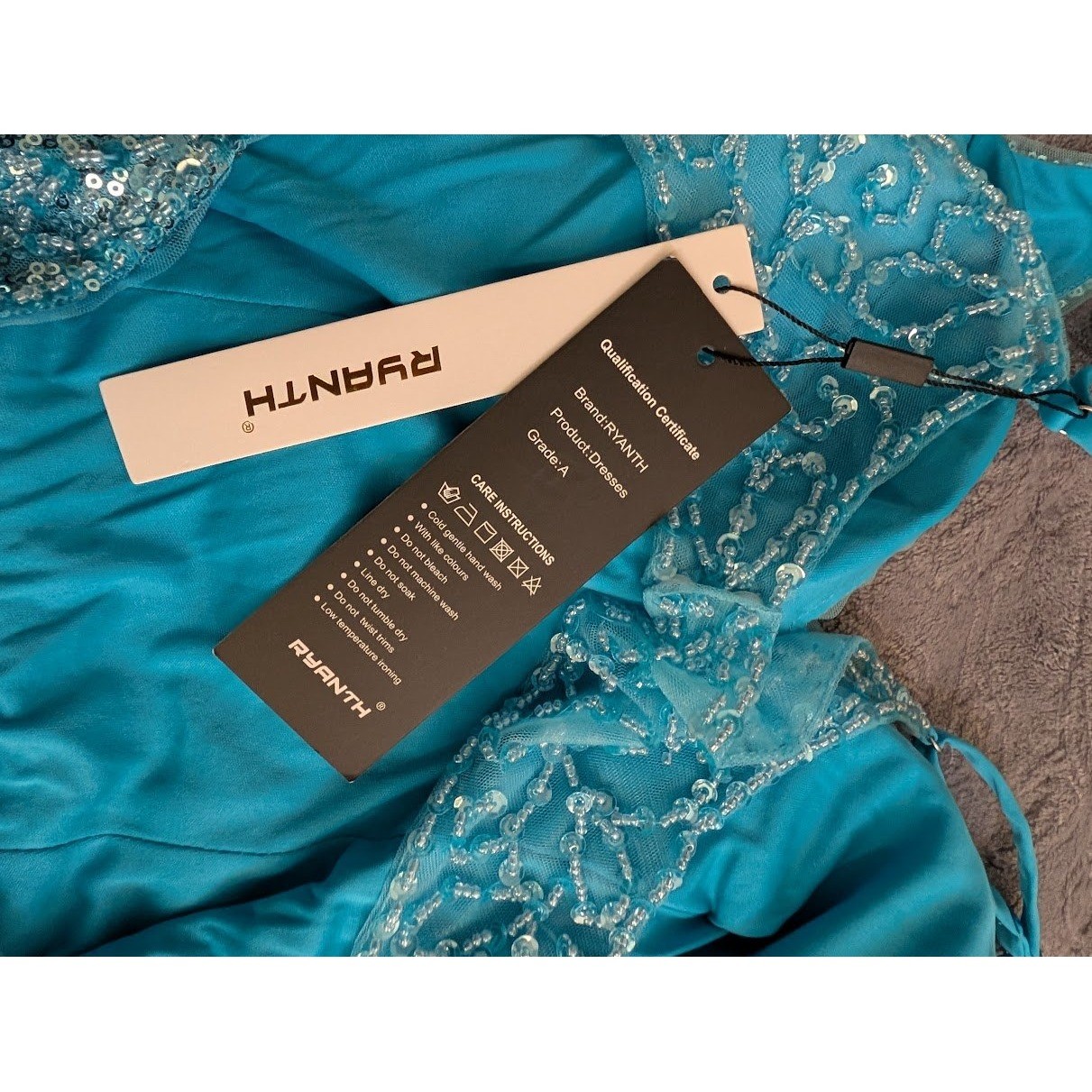 RYANTH Blue Sequin V Neck Mini Dress Sparkly Party Cocktail NEW
