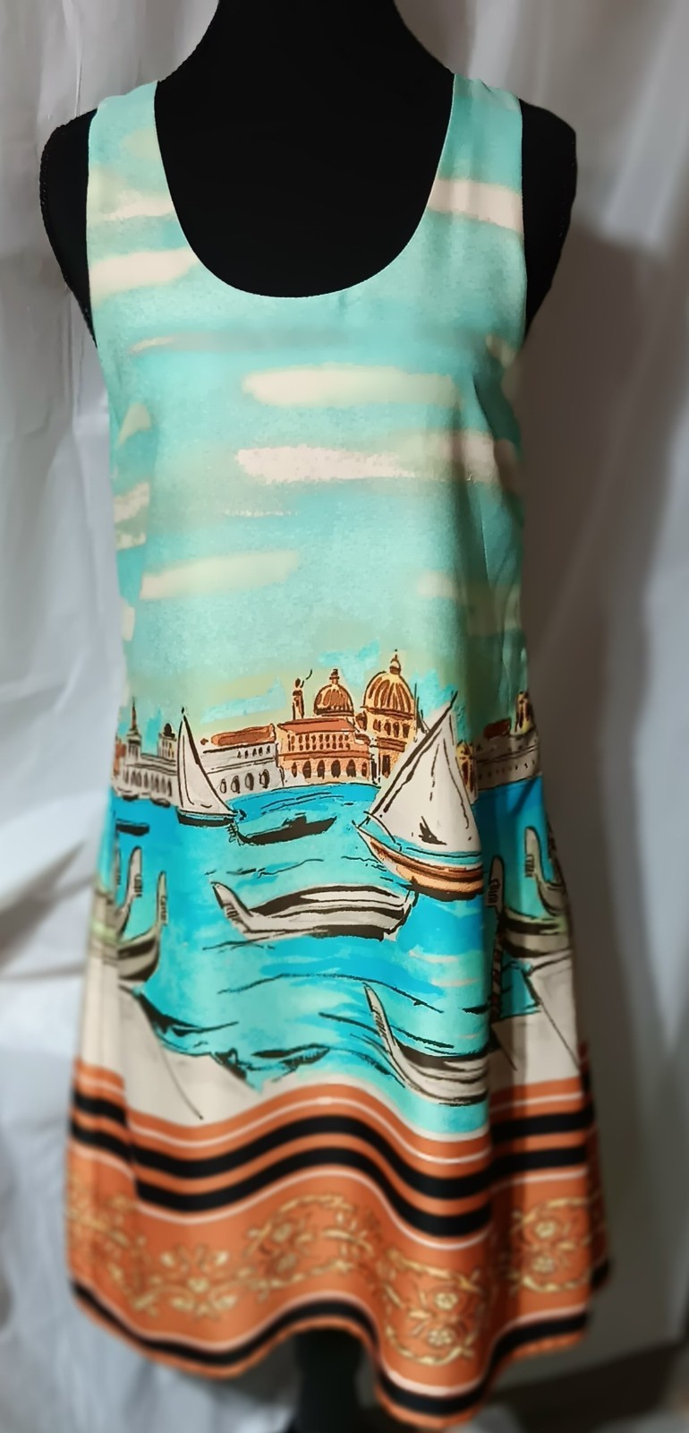 Musette Summer Shift Dress Size 4 Sleeveless Teal/Blue Invisible Side Zipper