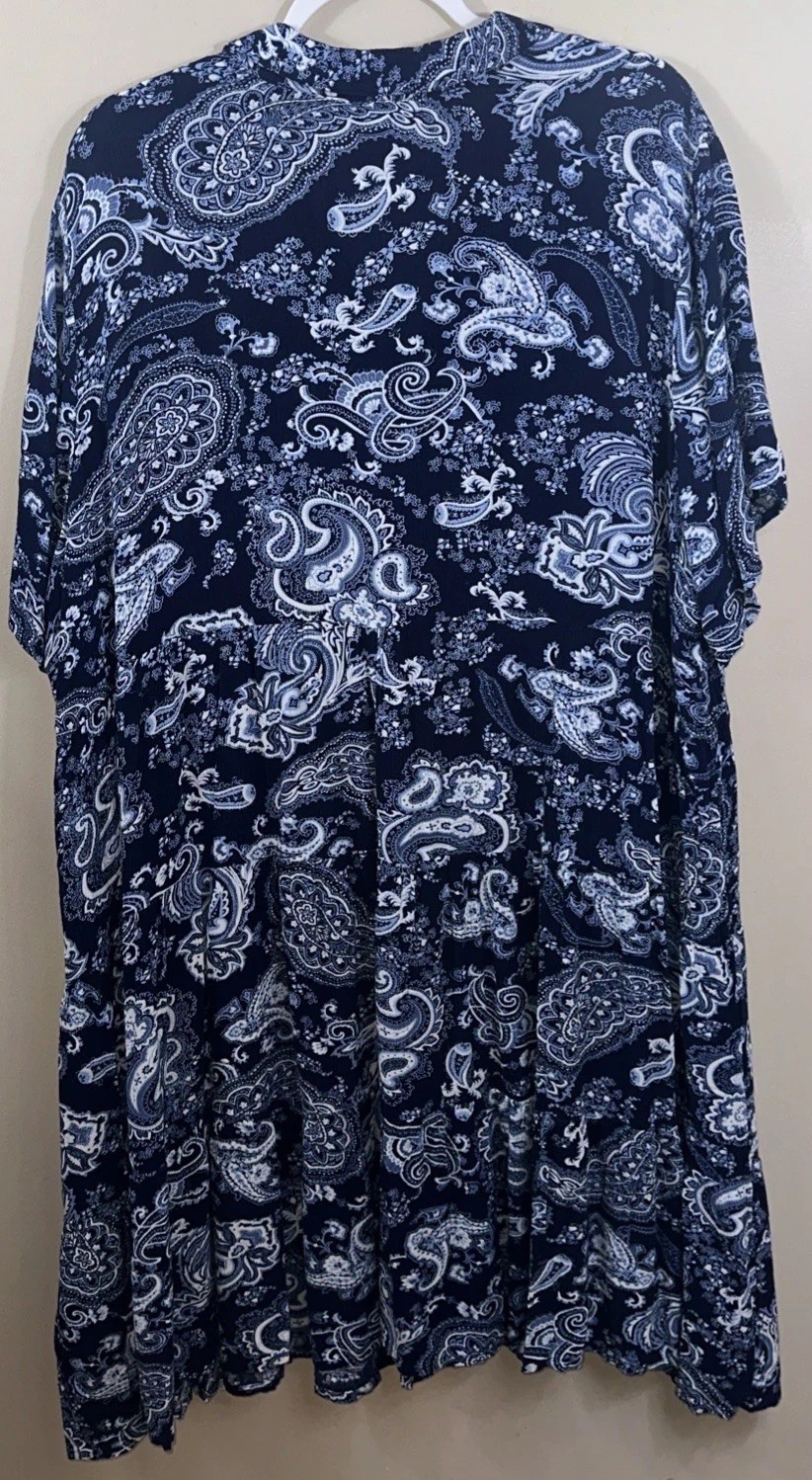 Catherines Plus Size 2X 22 24W Blue Shift Paisley Pleated Waist down Midi Dress