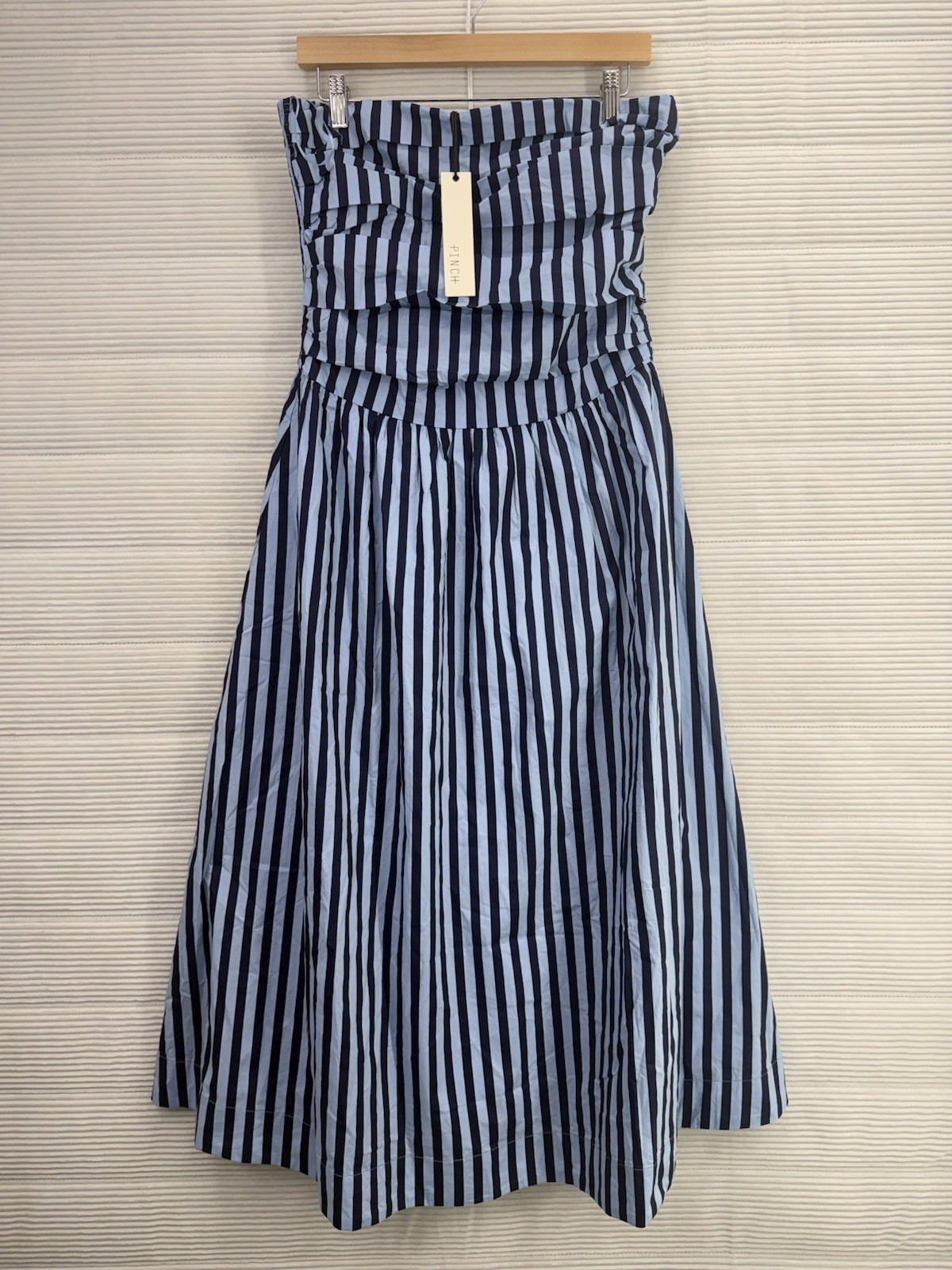 Pinch Brand Striped Strapless Midi Dress Cotton Nautical Navy Lt Blue Size L NWT
