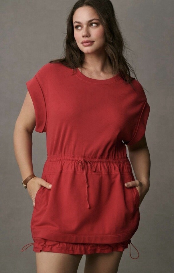 Daily Practice by Anthropologie Short-Sleeve Mini Dress Red Ribbed Tie Medium P4