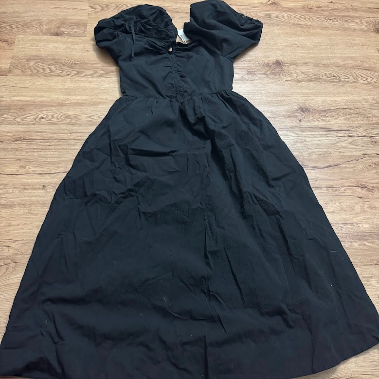 Free Assembly Women’s Black Halter Maxi Dress Rucher Puff Sleeve Size XS