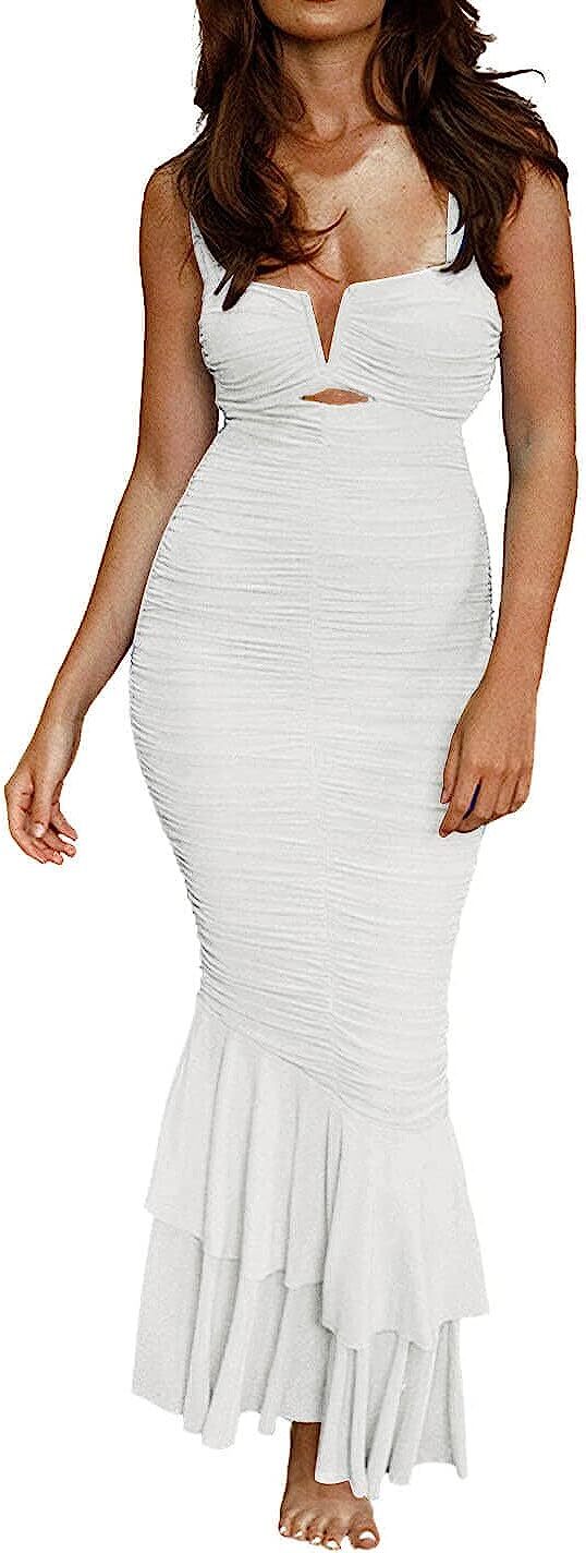 Women’s Sleeveless Strappy Prom Party Evening Ruched Bodycon Mermaid – Chartou