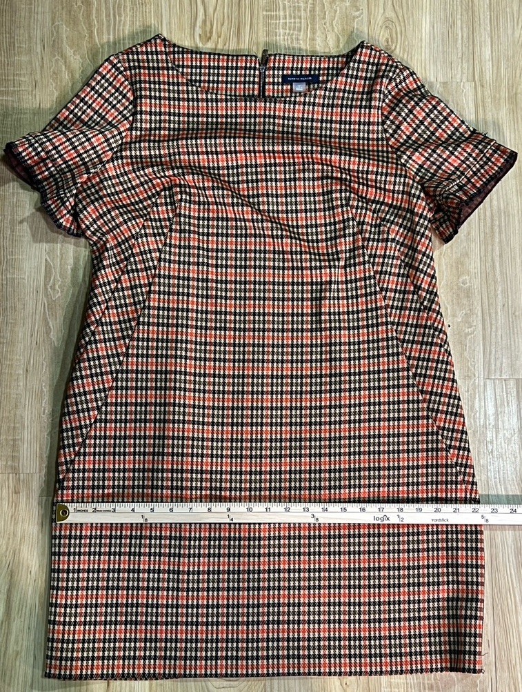 Tommy Hilfiger Plaid Houndstooth Dress Short Cap Sleeve Knee Length Size 14 Chic