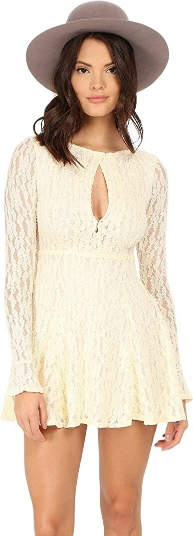 Free People 243185 Womens Floral Lace Fit & Flare Dress Shearling Size Small