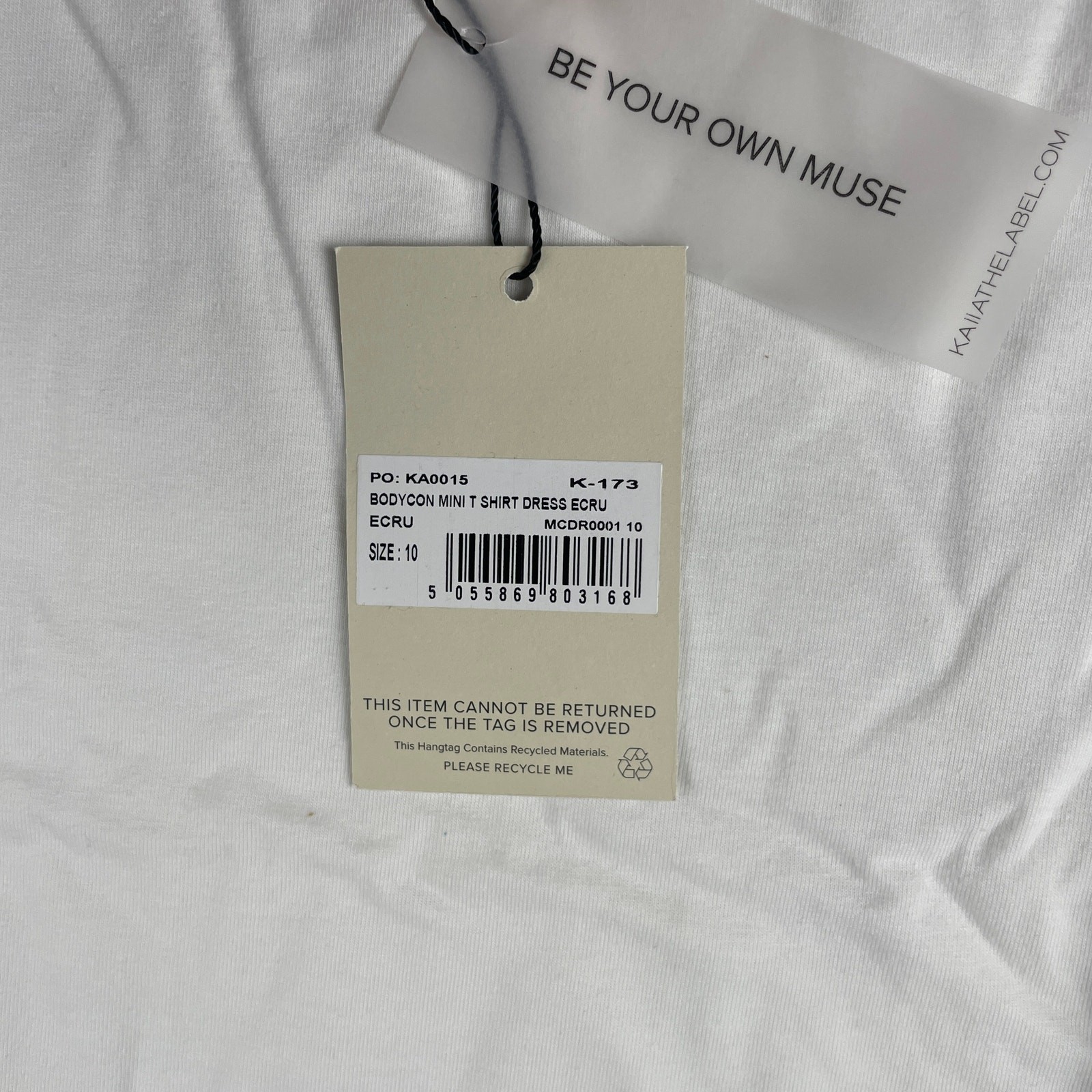 Kaiia Women’s US 6 White Polyester Cotton Elastane Bodycon Mini T-Shirt Dress