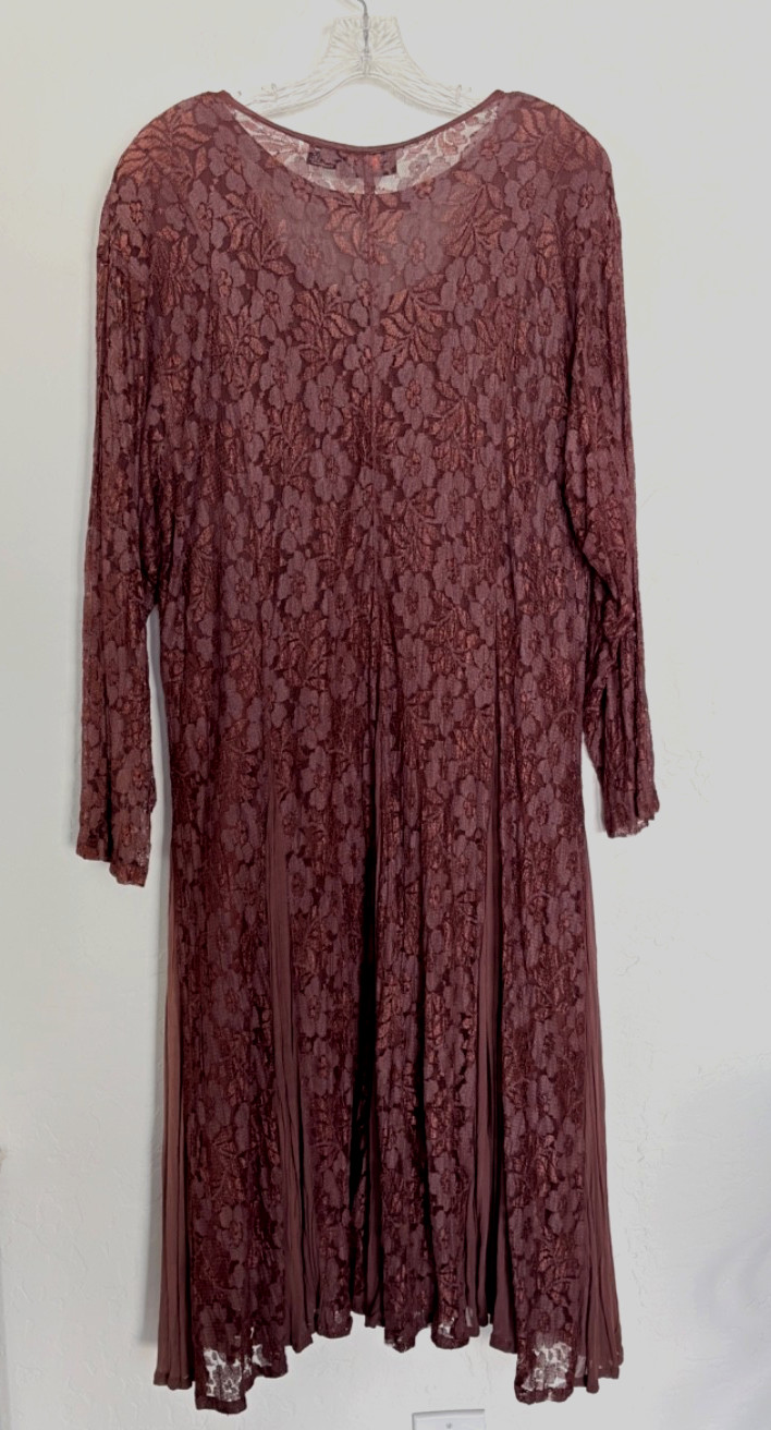 Nostalgia Vintage Dark Brown Lace Overlay Fared Flowy Dress 90s, Hippie Grunge