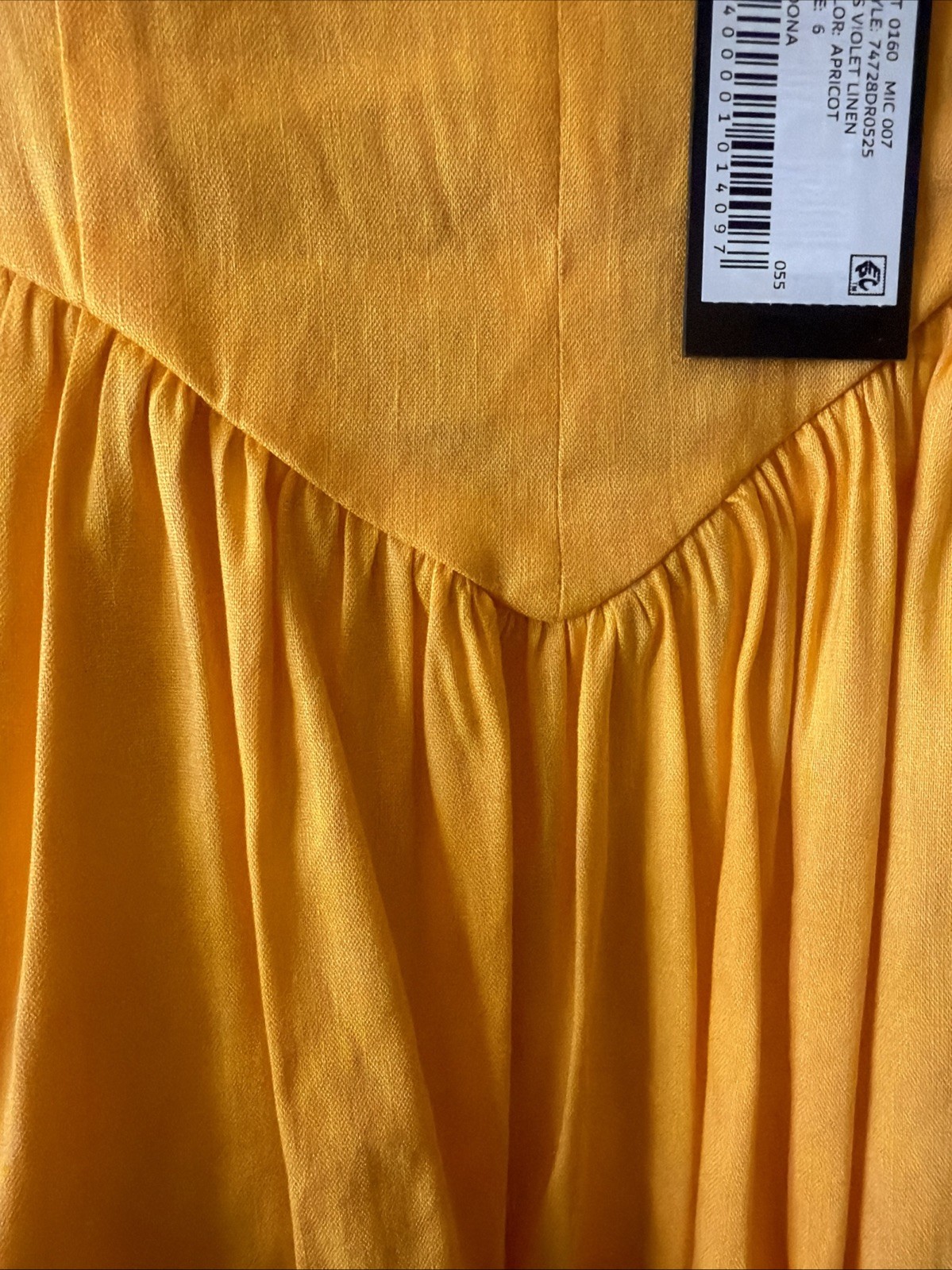 By Gianni Bini Mustard Color Short Sleeve Linen Dress With Bubble Hem