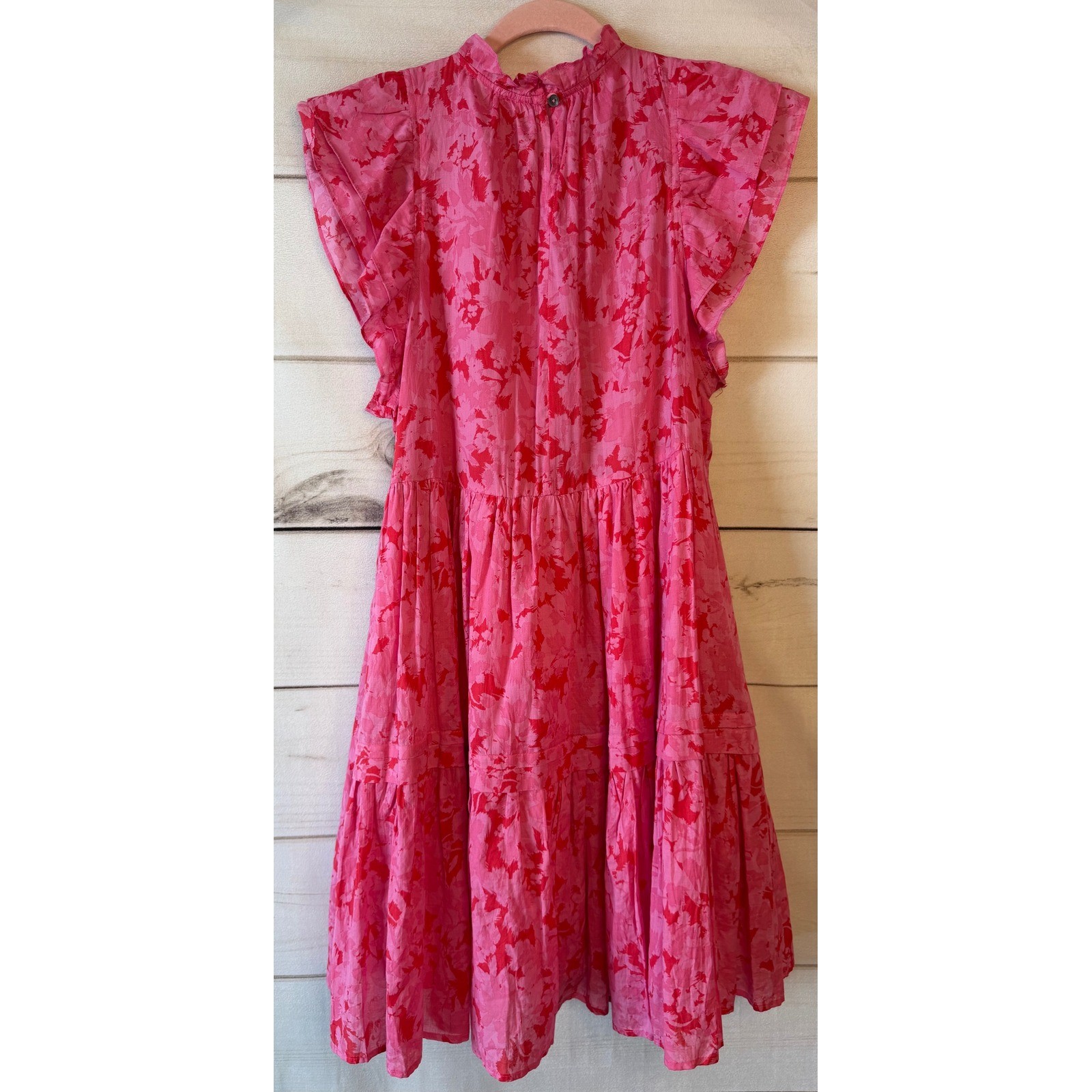 Karlie Pink Red Floral Tiered Flutter Sleeve Mini Dress K2104-144LDH-C Womens L