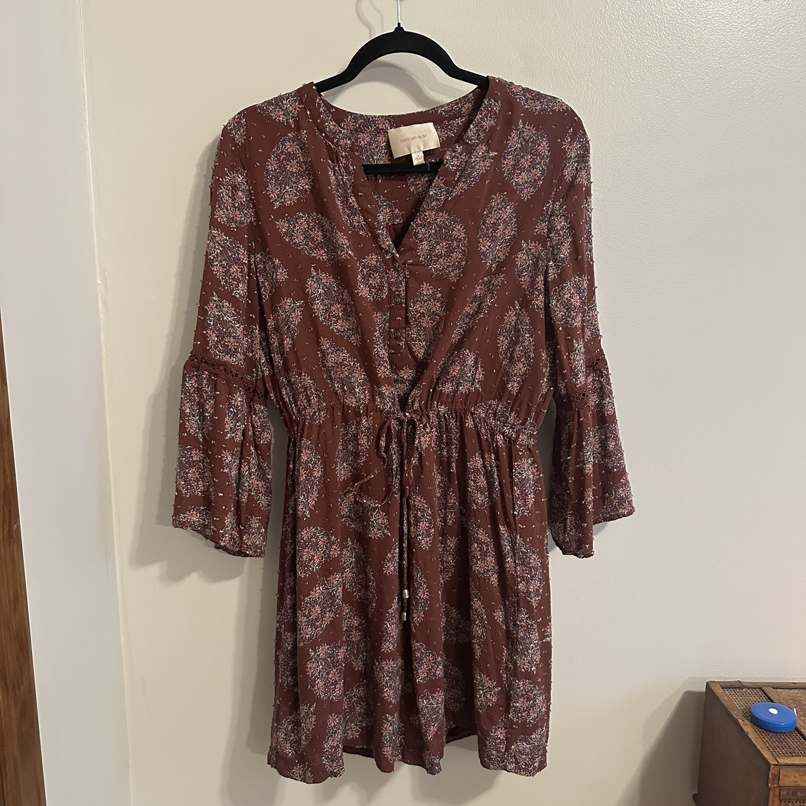 Skies Are Blue Patterned Maxi Dress Button Front Size L Bohemian Floral