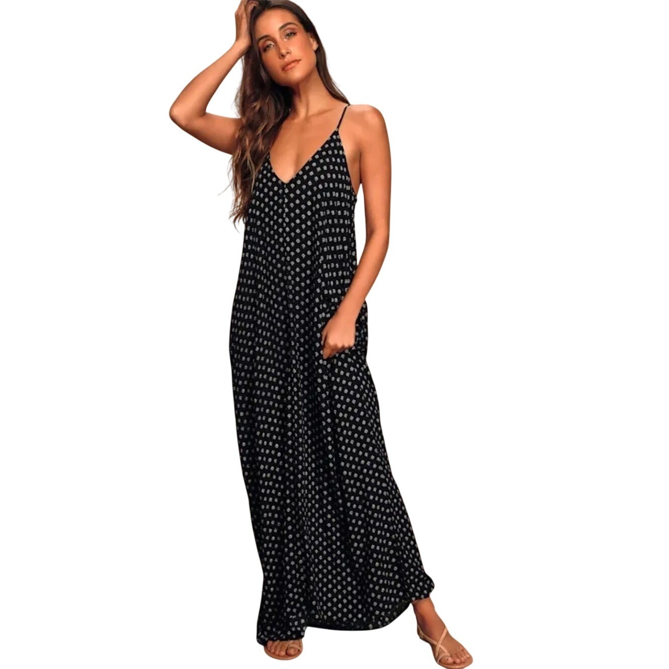 Lulus Yours Tule Black Floral Print Maxi Dress S/M- see disclaimer for damage