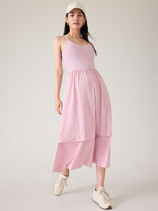 Athleta Elation V-Neck Hybrid Dress | Begonia Pink XL #601546