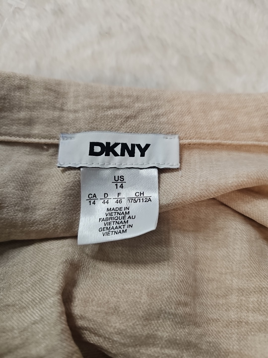 NWT DKNY Donna Karan Cotton Collared Button Belt Midi Shirt Dress Sz 14 Beige