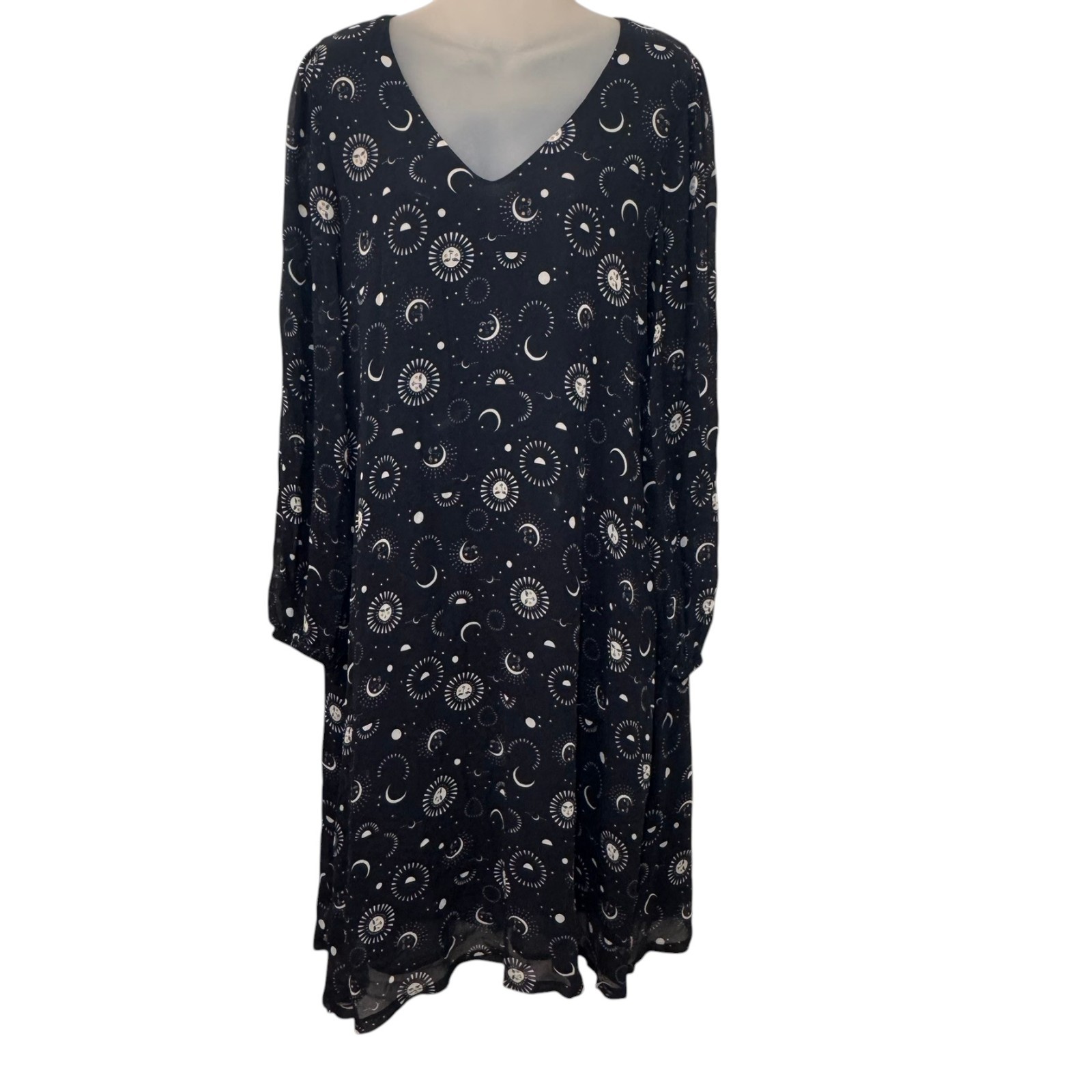 Jade by Johnny Was Celestial Sun Moon Star Sheer Midi Dress Size L