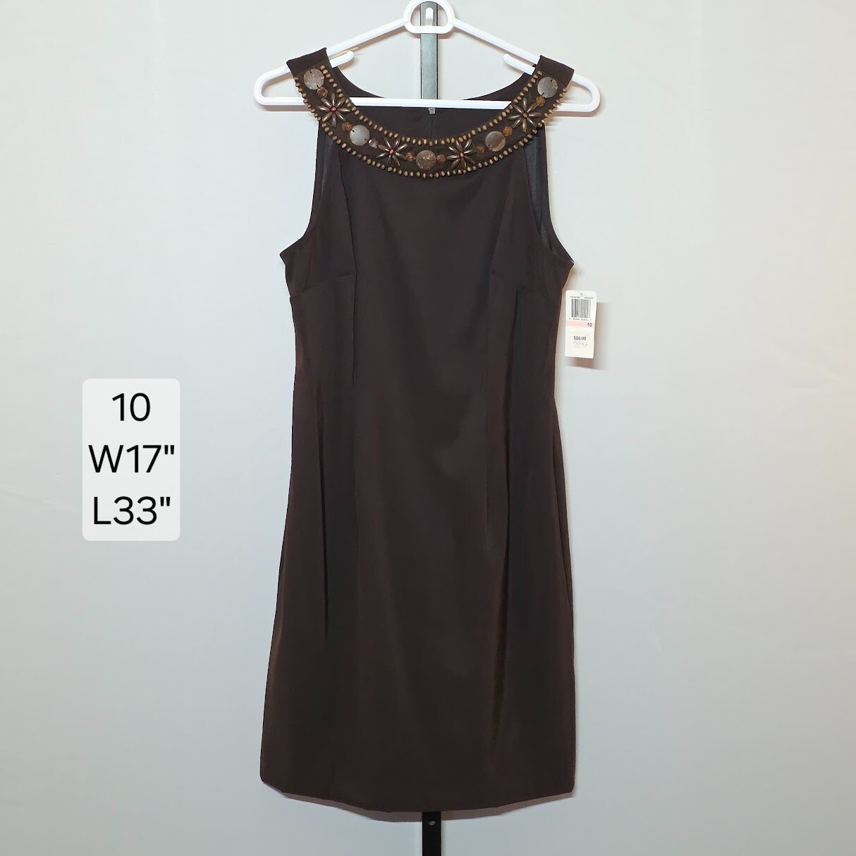 Connected Apparel Womens Sz 10 Chocolate Brown Sleeveless Beaded Sheath Dress