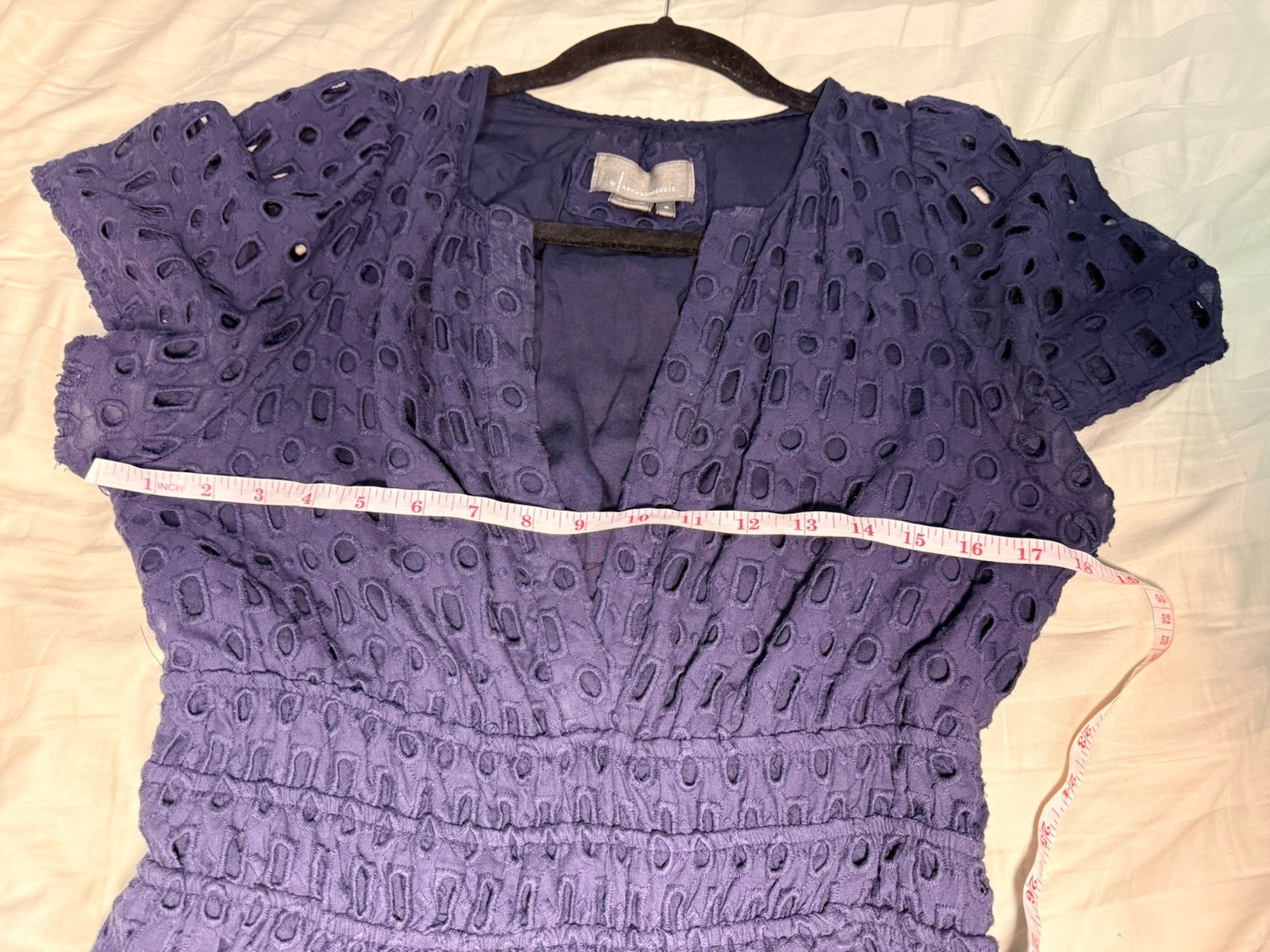Anthropologie 96% Cotton Navy Blue Fit & Flare Dress M