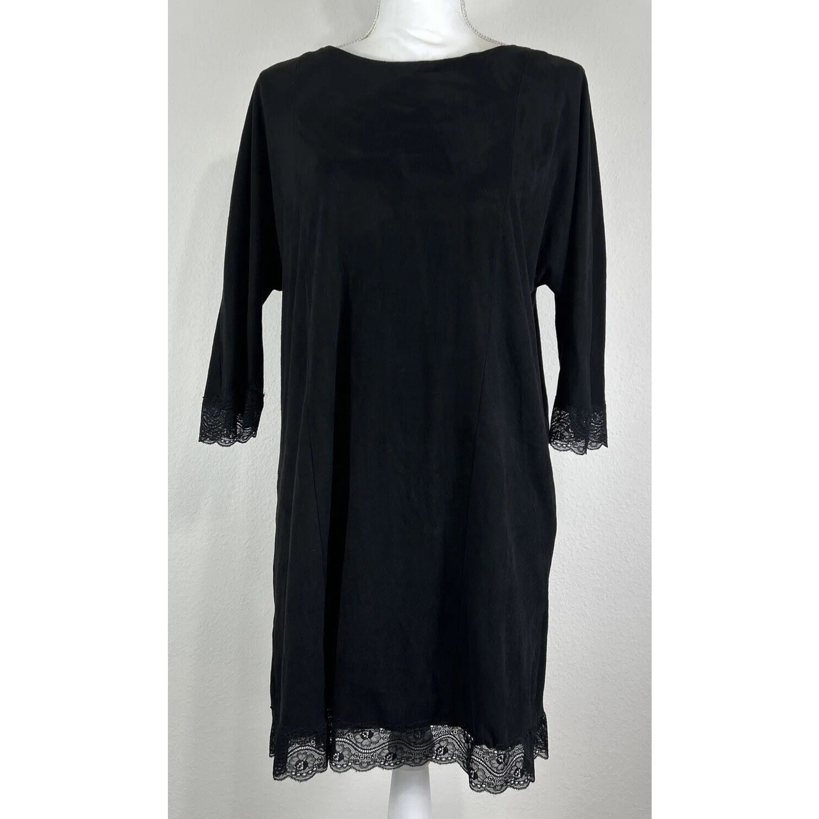 Zara Faux Suede Combined Lace Shift Dress Mini Black LBD Tunic Size Medium