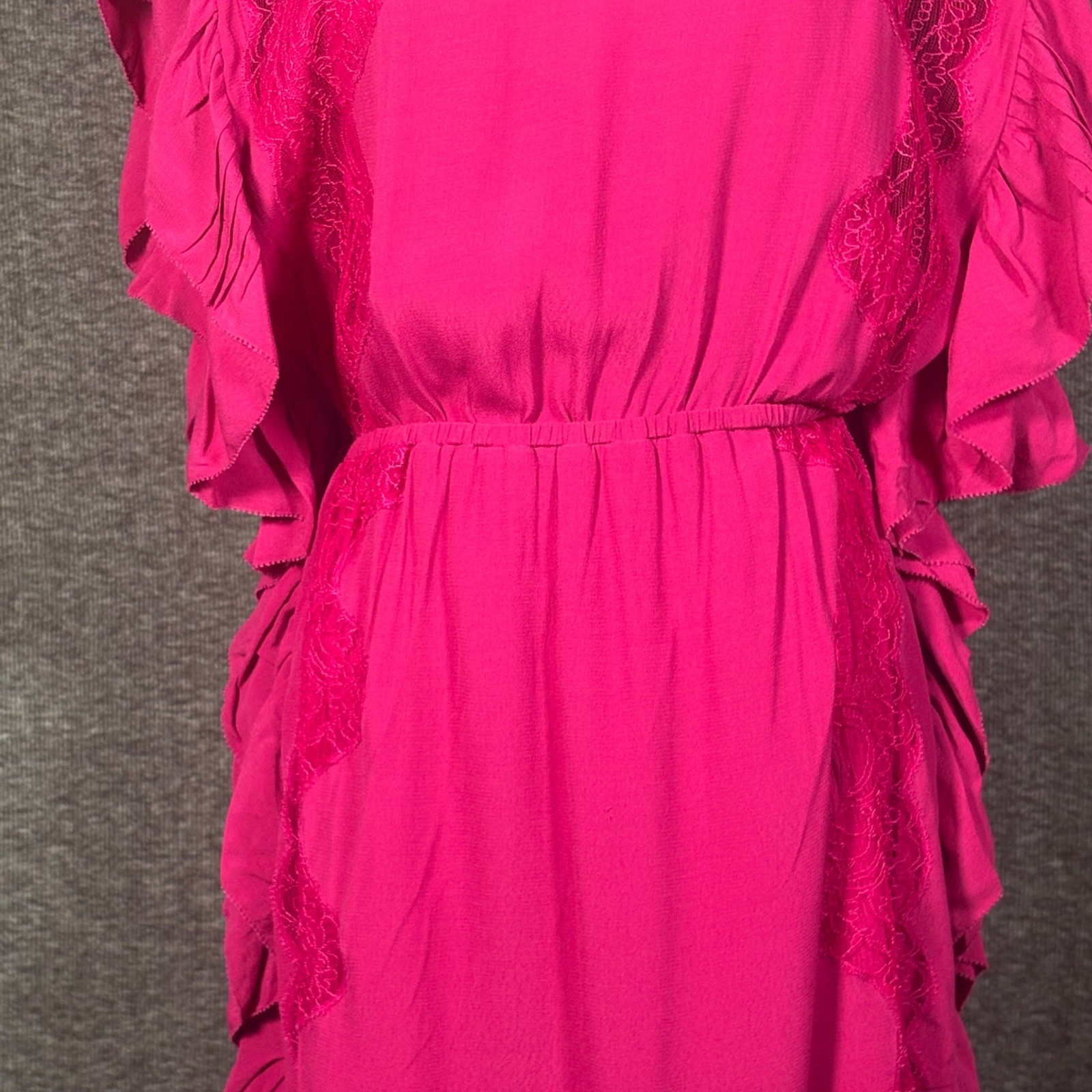 IRO Zestful Fuchsia Pink Lace Ruffle Mini Dress Size EU 38 US 6