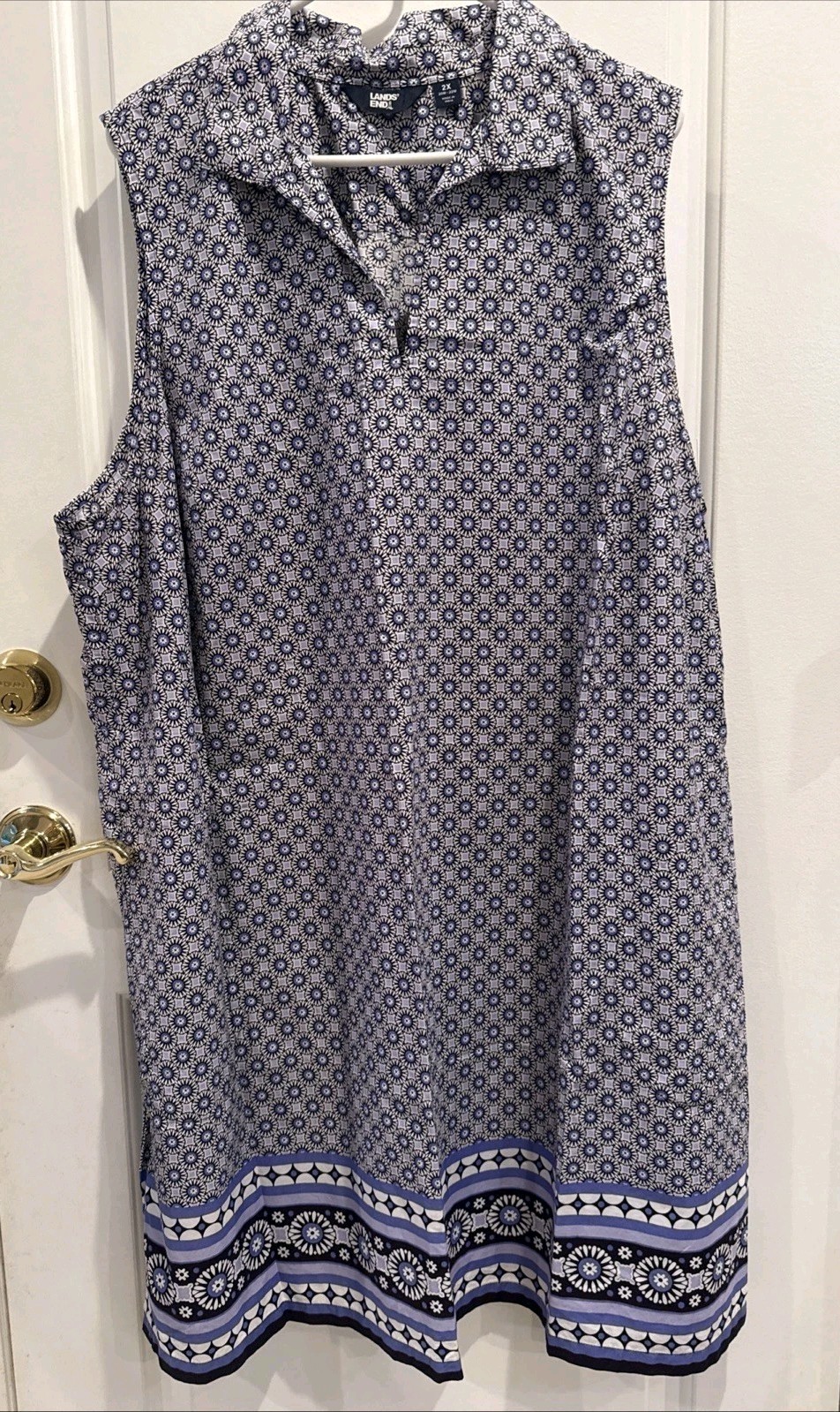 Lands End Size 2X 20W-22W 100% Cotton Floral V-Neckline Sleeveless Dress NWOT