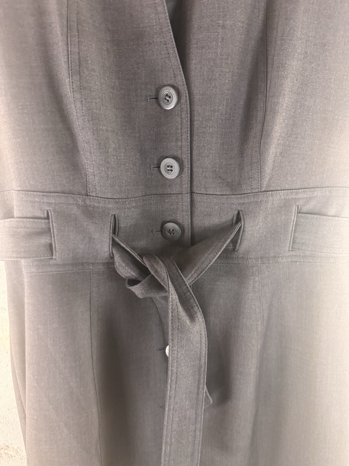 Calvin Klein Gray Sheath Dress Belted Button Front Career Office Midi Dress