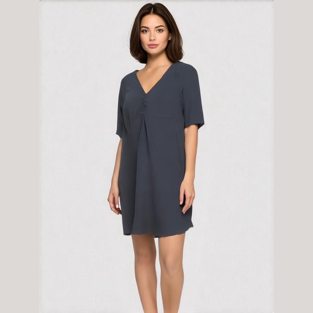 Eshakti Dress Black Jersey Knit Woman’s Large V-Neck Minimalist Demure Pockets