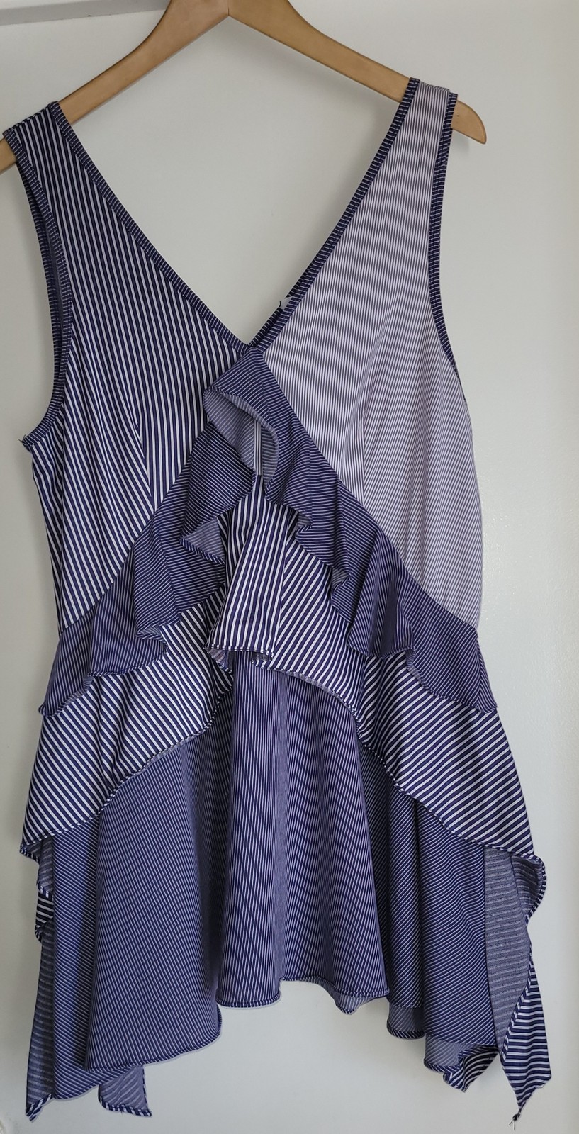 Opening Ceremony Women’s Tunic Top L Blue White Striped Nautical Coastal