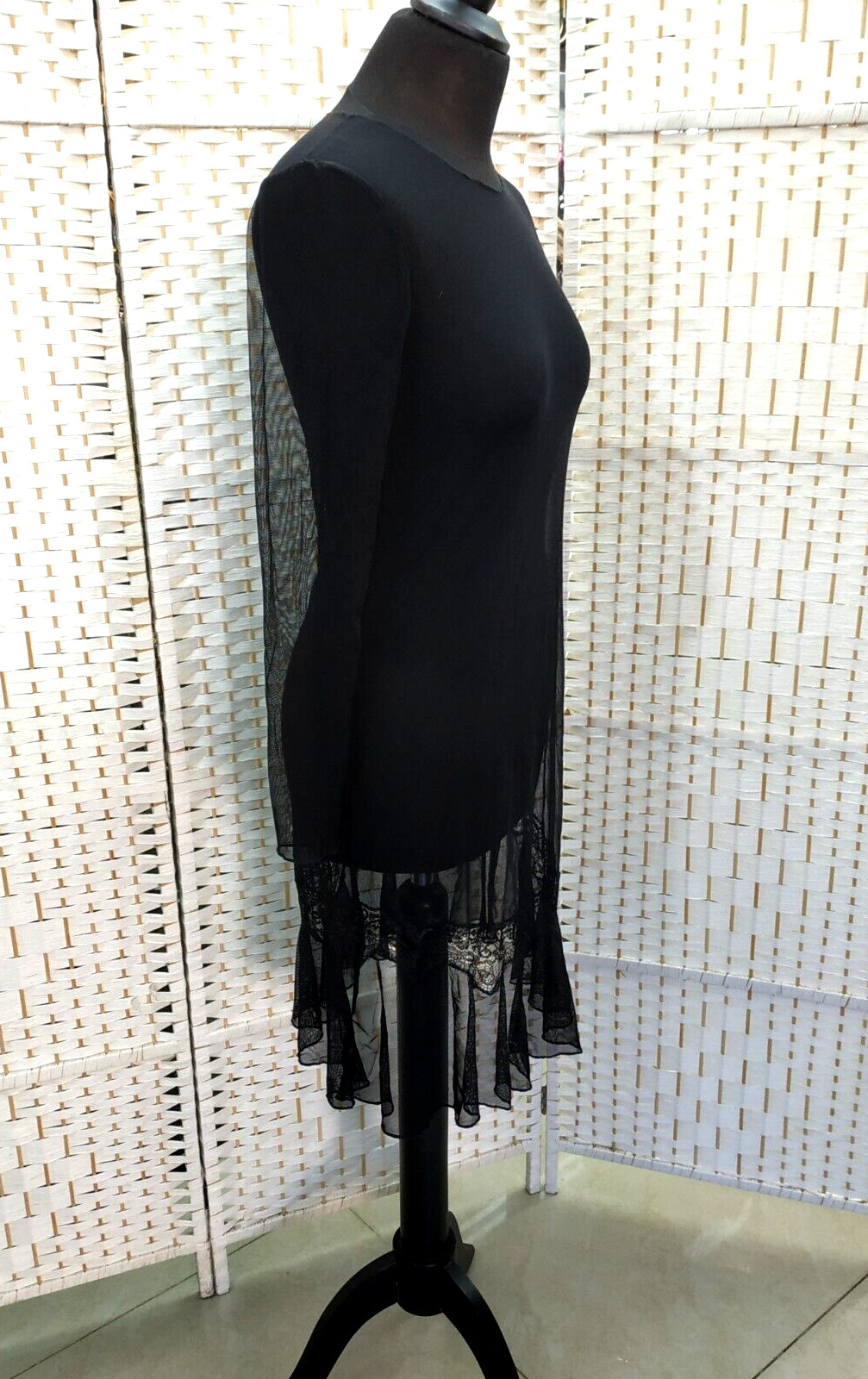Michal Negrin Black Dress Decorated With Lace At The Bottom Size – M –