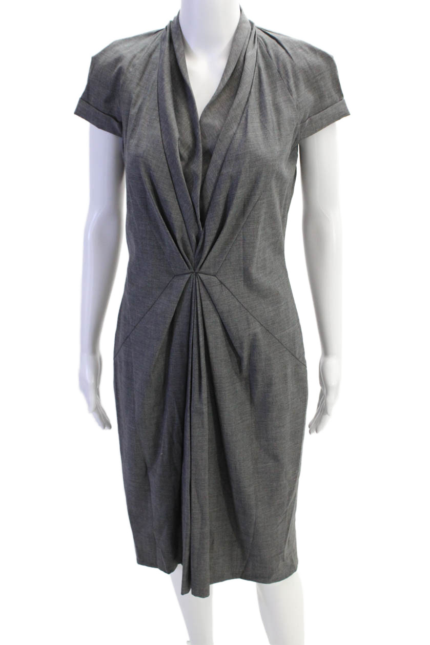 Boss Hugo Boss Womens Cotton Short Sleeve V-neck Lined Short Dress Gray Size S