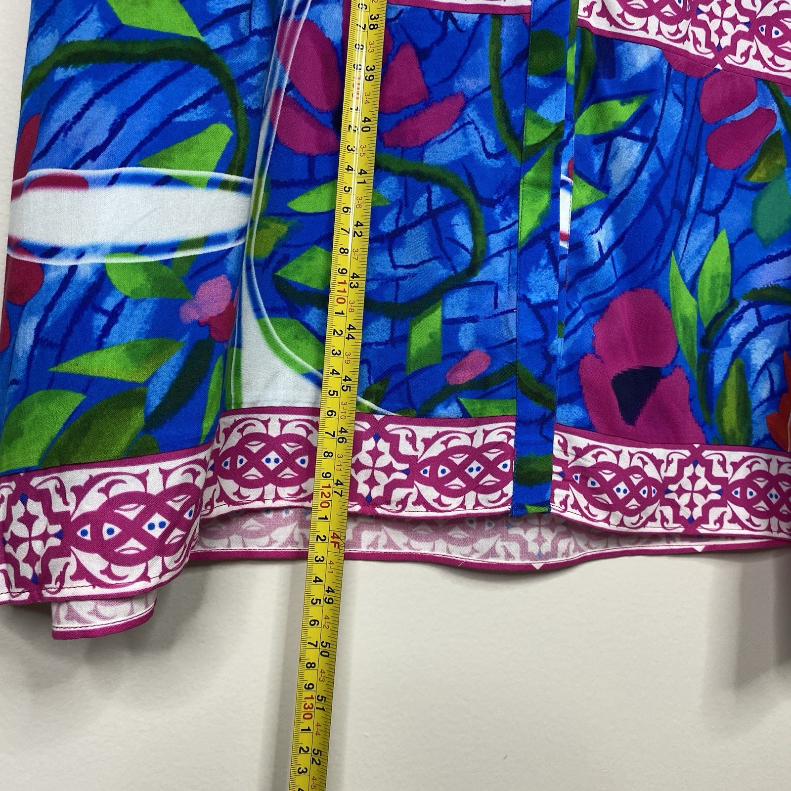 Celina Moon Blue Floral Button Front Midi Dress Pocket Long Sleeve Sz Large