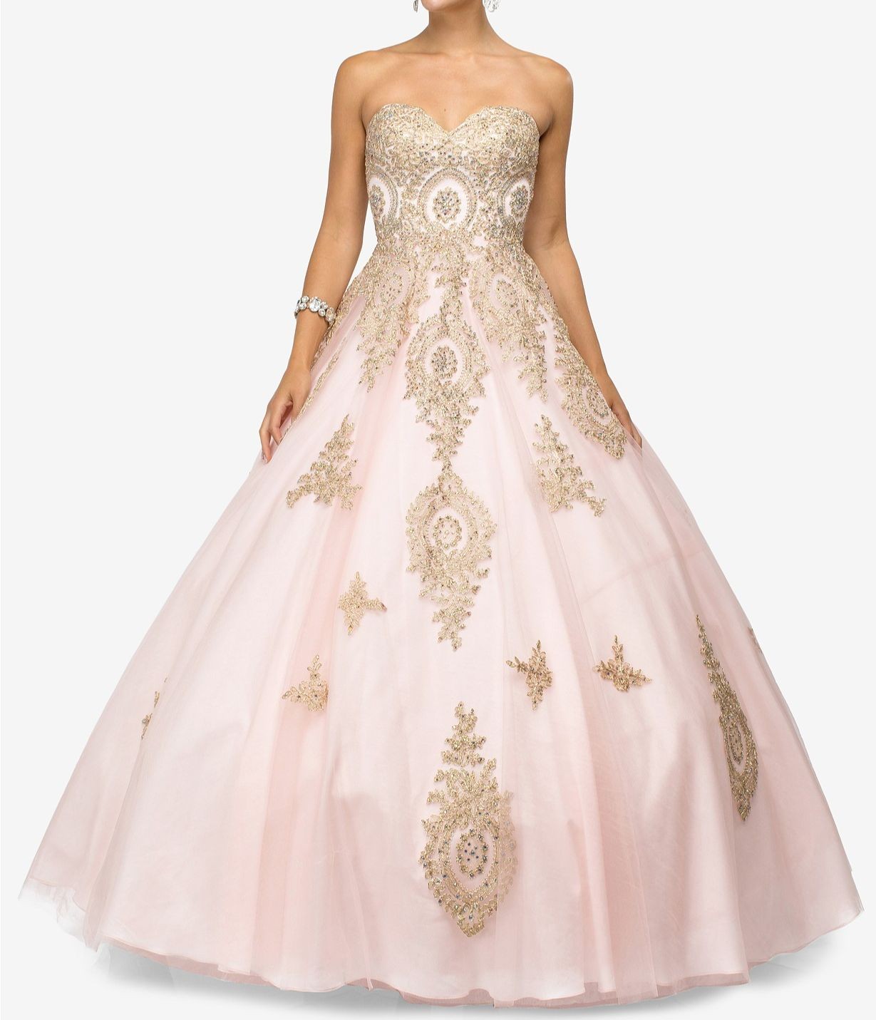 Dancing Queen Juniors Women’s Beige Rhinestone Applique Gown Dress Size L