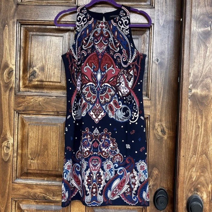 Banana Republic Retro Paisley Crew Neck Sleeveless Stretch Shift Dress Knee SZ S