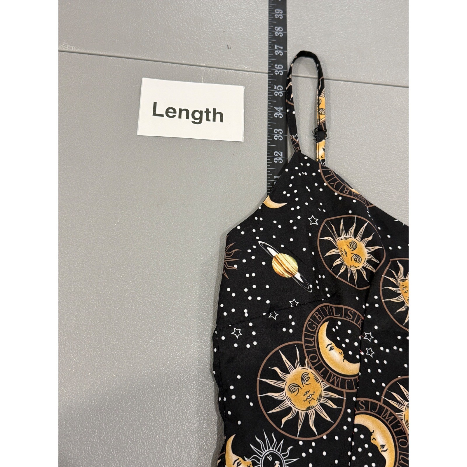 Celestial Sun Moon Star Print Button Front Cami Dress sz S Whimsigoth y2k 90s