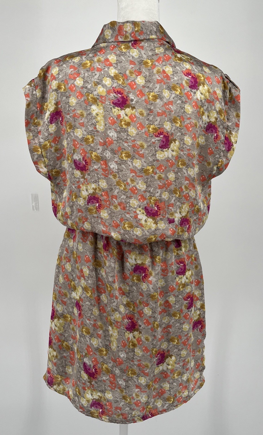 Gold & Orange Floral Mini Faux Wrap Dress Kimono Style Wedding Guest Garden Sz S